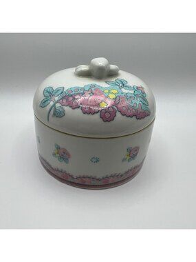 Elizabeth Arden Japan Exclusive Floral Ceramic Trinket Box With Lid 4" Hand Pain